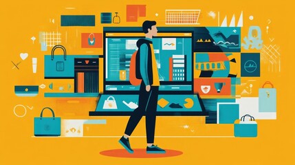 Poster - Retail Trends and Omni Channel Flat Design Showcasing the Transformation of Commerce through Integrated Digital and Physical Experiences for Brands and Consumers