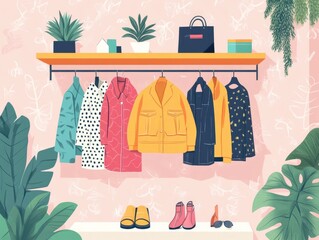 Wall Mural - Flat design showcasing the emerging fashion trends section for the retail industry  The image depicts a sleek