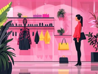 Poster - Vibrant and modern flat design depicting retail fashion trend driven shopping events and the dynamic world of consumer product marketing and branding