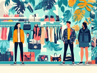 Wall Mural - Micro Trend Spotlight in Retail Fashion A Flat Design Showcasing the Latest Trends and Styles in a Minimalist Abstract and Geometric Composition