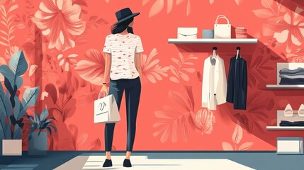 Poster - Flat design visualizing the global retail fashion industry and tracking the latest trends in the consumer apparel market using data analytics and forecasting