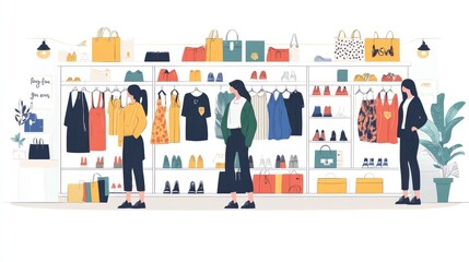 Poster - Retail fashion trend tracking global industry in flat design concept  Showcasing fashion analytics data consumer insights and e commerce platform for the apparel and clothing business