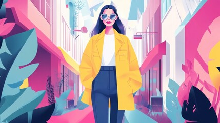 Poster - Integrating Fashion and Technology Embracing Innovative Retail Trends in Flat Design This visual concept showcases the convergence of fashion style