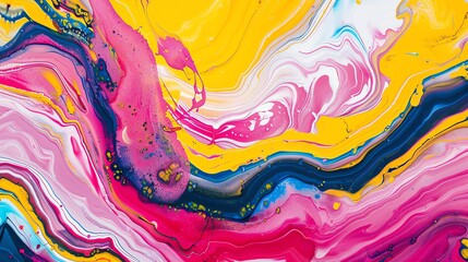 Wall Mural - Abstract swirling pattern of pink, yellow and blue paint.