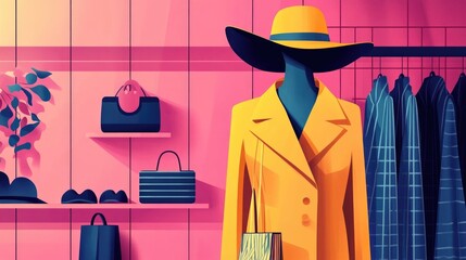 Poster - Flat design of fashion retail targeted advertising and marketing for specific clothing and apparel trends on digital platforms and mobile apps