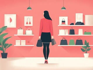 Poster - Visually Captivating Flat Design Showcasing a Trendy Fashion Retail Pop Up Event with Vibrant Colors Patterns and Dynamic Product Displays