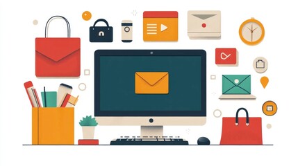 Poster - Targeted Email Marketing Campaign for Online Shopping Promotion with Flat Design Digital marketing strategy for ecommerce business social media influencer content
