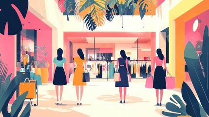 Wall Mural - Innovative flat design showcasing personalized shopping experiences in the fashion retail industry  This concept highlights the of technology data and user centric design to create seamless engaging