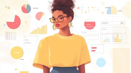 Poster - Fashion marketing strategy utilizing data analytics to track and optimize the success of marketing campaigns presented through a flat design The image showcases the use of graphs charts