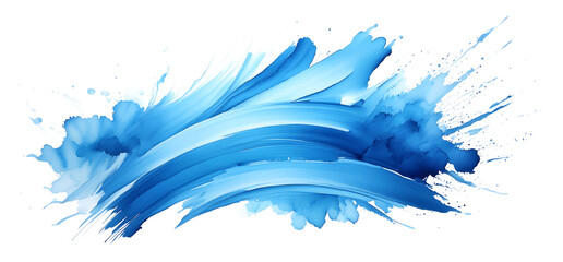 Dynamic abstract swirl of blue watercolor brush strokes with varying shades isolated transparent background, fluid movement depth, motion creativity design