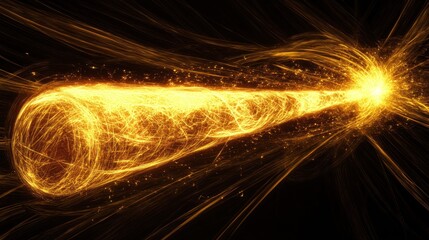 Canvas Print - Abstract golden light streaks forming a funnel shape against a black background.