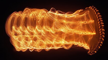 Canvas Print - A baseball glove with light trails in orange and yellow create an abstract design.