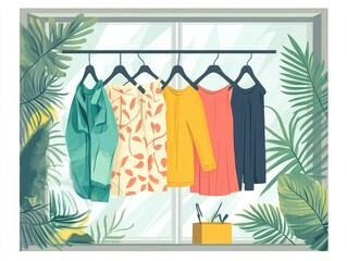 Poster - Stylish and Minimalist Flat Design of Fashion Retail End of Season Sale Merchandising with Discounted Clothing and Product Displays