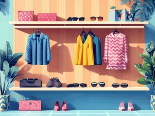 Poster - Stylish and minimalist flat design for fashion marketing in store signage and retail promotions  Showcases a clean modern aesthetic with geometric shapes patterns