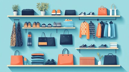 Poster - Flat Design Showcasing the Concept of Cross Merchandising Different Product Categories in a Fashion Retail Store Setting for Optimized Merchandising and Consumer Experience