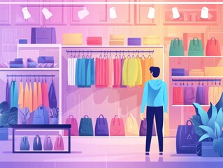 Poster - Launching New Retail Collections with Merchandising Support and Branding in Flat Design Modern commercial strategy for product display promotion and ecommerce success