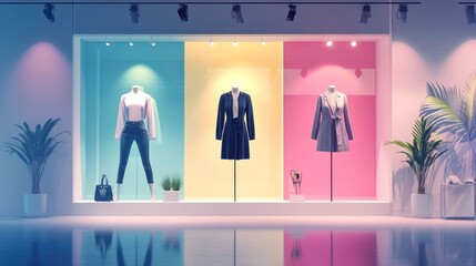 Poster - Effective use of mannequins in flat design showcasing fashionable retail display concepts for clothing accessories and merchandise presentations
