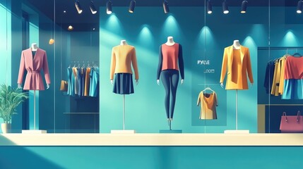 Poster - Effective Use of Mannequins in Flat Design Retail Fashion Displays   Stylish and Contemporary Showcasing Innovative Merchandising Techniques for a Modern Store Interior