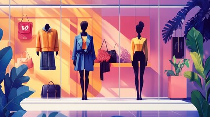 Poster - Effective Mannequin Displays for Fashionable Retail Store Interiors   Flat Design Showcasing Optimal Merchandise Arrangement and Visual Presentation Techniques for Engaging Customer Experience and