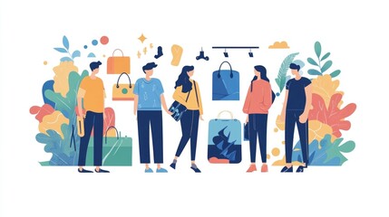 Poster - Vibrant and modern flat design showcasing a dynamic display of fashionable new merchandise for effective cross channel marketing and promotion campaigns