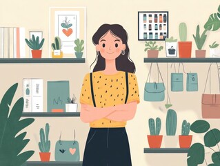 Poster - Influencer led merchandising and e commerce marketing campaign featuring a flat design style Showcasing a modern creative and minimalist concept for retail branding and product promotion