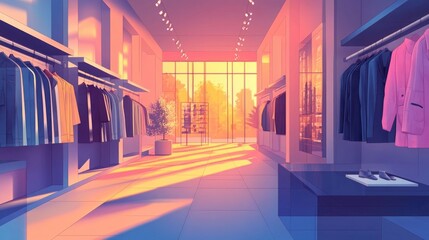 Poster - Curated fashion retail collections highlighted in a chic minimalist flat design This dynamic visual showcases a stylish on trend product display in a contemporary sophisticated retail setting