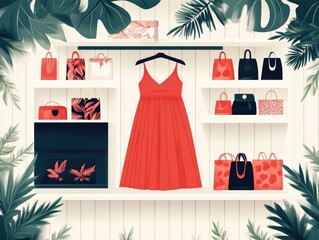 Poster - Thematic visual merchandising for fashion retail displays during special occasions and holidays  Flat design showcasing creative product arrangements decorative accents