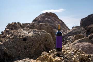 Sticker - Bottle of wine by the sea