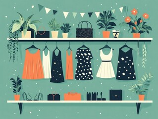 Poster - Stylish and modern flat design showcasing thematic visual merchandising displays and product arrangements for special occasion retail settings  Showcases creative