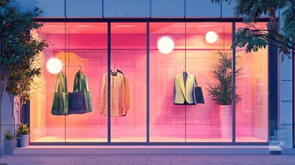 Poster - Stylish and modern fashion retail window displays that are designed to align with the latest marketing campaigns showcased in a flat design style