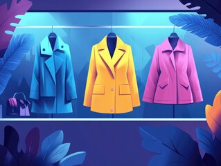 Poster - Dynamic and visually appealing fashion merchandising displays that adapt to the changing trends and styles using a contemporary flat design approach to create an engaging shopping experience