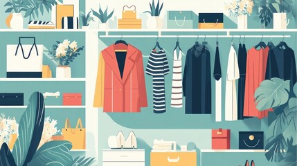 Poster - Blending high end and everyday fashion in a modern minimalist flat design for merchandising retail and ecommerce branding and product display concepts