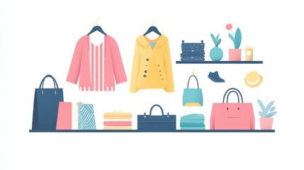 Poster - Stylish and modern flat design showcasing a creative product launch merchandising concept for a fashion retail store or ecommerce website