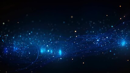 Fototapete - Abstract technology background with glowing lines and dots. 3D Rendering, Dark blue and glowing particle abstract background