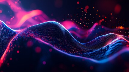 Poster - Abstract wave patterns illuminated by vibrant pink and blue lights in a dark environment