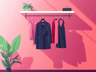 Wall Mural - Spotlight on Key Fashion Merchandise for Marketing and Retail Display   Flat Design Showcasing Trendy Apparel Accessories and Arrangements for Effective Branding and Sales Promotion