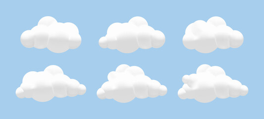 Wall Mural - blue cartoon 3d vector clouds: soft fluffy bubble clouds for sky mockups. vector.