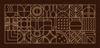 © Vector Tradition - Coffee modern geometric pattern in mosaic line tiles, vector background. Coffee cup and moka pot with cappuccino and espresso, coffee beans and hot chocolate in geometric pattern on brown background