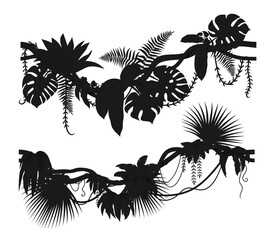 Wall Mural - tropical jungle forest liana vine branch silhouettes for frames and borders, seamless vector. liana 