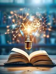 Canvas Print - Glowing Light Bulb Over Open Book.