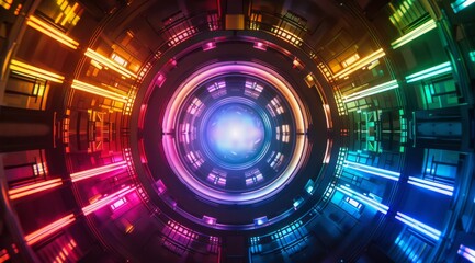 Poster - This colorful circular design represents the interplay of energy and technology through its futuristic hues