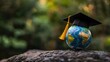 © trex - Graduation cap with Earth globe. Concept of global business study