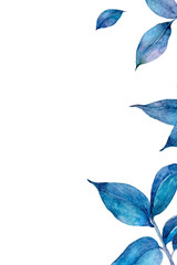 Sticker - Blue watercolor leaf png border illustration