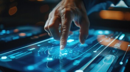 Aufkleber - close-up of a hand using a touch screen device. modern digital technology and innovation concept.