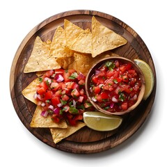 Plate of tasty Salsa with on white background.