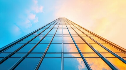 Poster - Sky Reflection in Glass Facade of Modern Building.