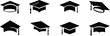© Shoaib Khokhar - graduation cap icon set, university or college graduation hat icon, student graduation cap , student hat outline and filled vector sign. Academic cap linear and full pictogram. Education symbol, logo