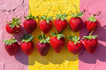 Wall Mural - Fresh Strawberries on Colorful Graffiti Background - Ideal for Summer Posters, Cards, or Digital Art