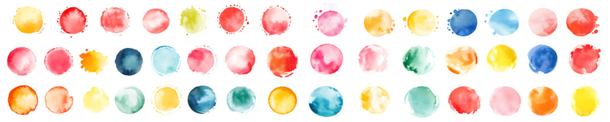 Wall Mural - Set of color watercolor circle set. Vector smear watercolor splash stain on transparent background