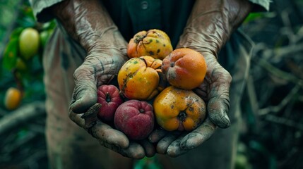 Wall Mural - A series of portraits of local farmers holding their harvested fruit